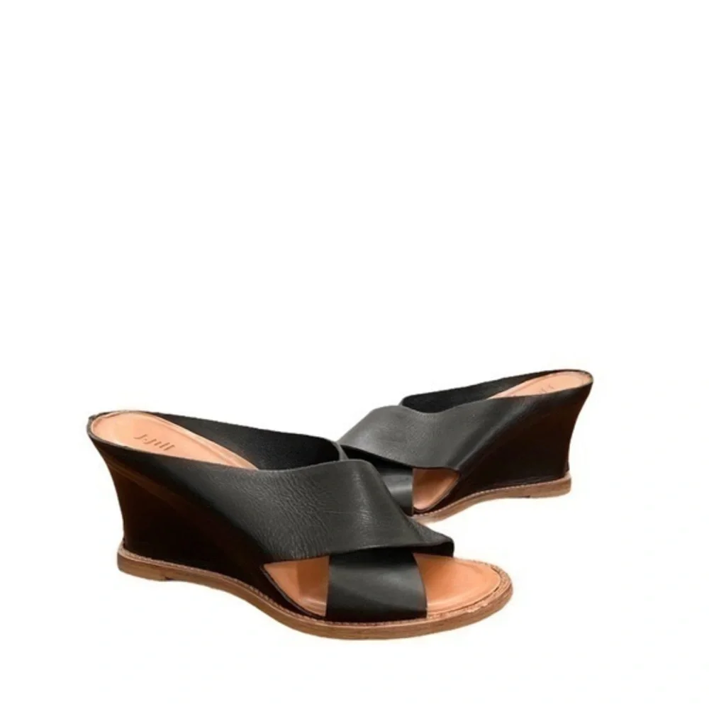 J. Jill Black‎ Leather Criss Cross Strap Wedge Sandals